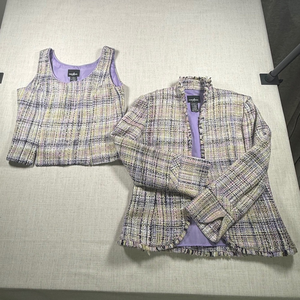 Positive Attitude Womens 8 Purple Pastel Tweed Jacket and Shell 2 Piece Set